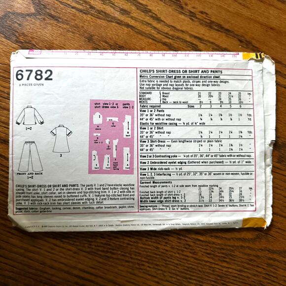 Vintage 1970s Simplicity 6782 Sewing Pattern Size 6 Dress Shirt Pant COMPLETE - Picture 2 of 2